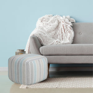 Homeroots 18" Blue 100% Cotton Ottoman Beige,Brown,Turquoise Cotton 517858