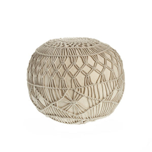 HomeRoots 20" Cream Cotton Tufted Round Pouf Ottoman - Versatile Footrest & Extra Seating for Any Decor Style 517859