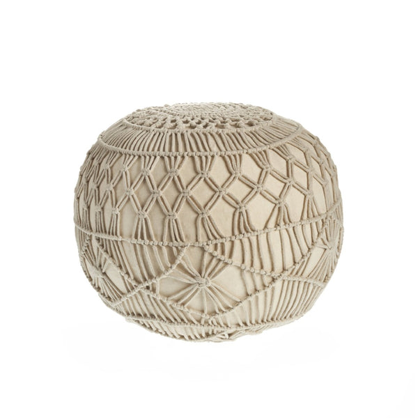 HomeRoots 20" Cream Cotton Tufted Round Pouf Ottoman - Versatile Footrest & Extra Seating for Any Decor Style 517859