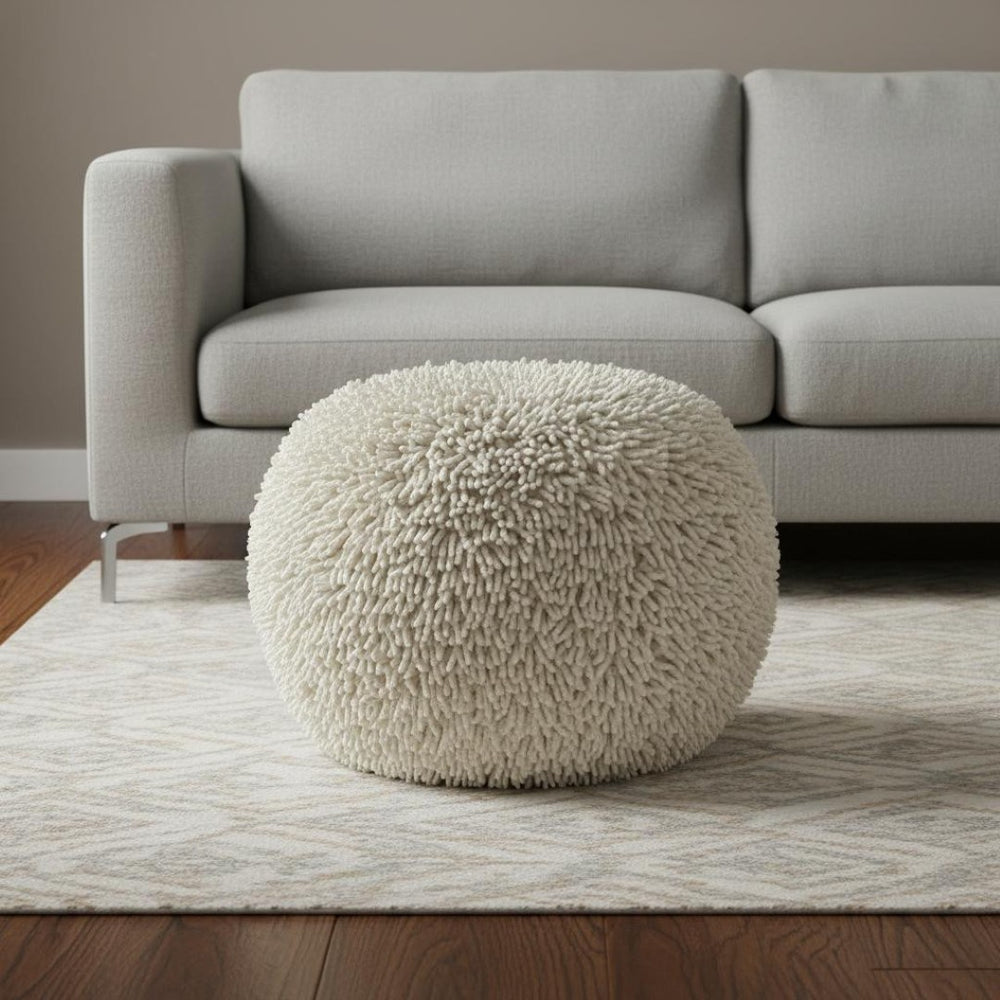 HomeRoots 20" Cream Tufted Cotton Pouf Ottoman – Versatile, Lightweight Footrest for Modern Living Spaces 517860