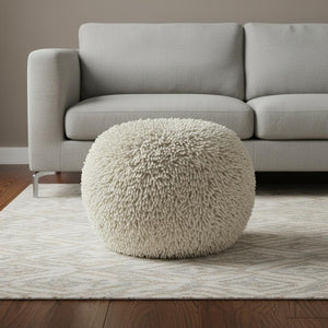 HomeRoots 20" Cream Tufted Cotton Pouf Ottoman – Versatile, Lightweight Footrest for Modern Living Spaces 517860