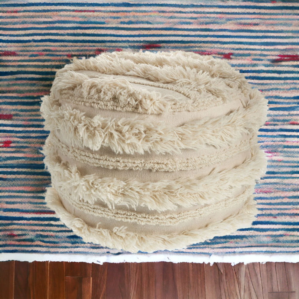 Homeroots 18" Ivory 100% Cotton Ottoman  Cotton 517863