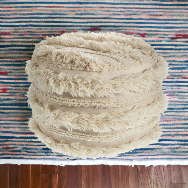 Homeroots 18" Ivory 100% Cotton Ottoman  Cotton 517863