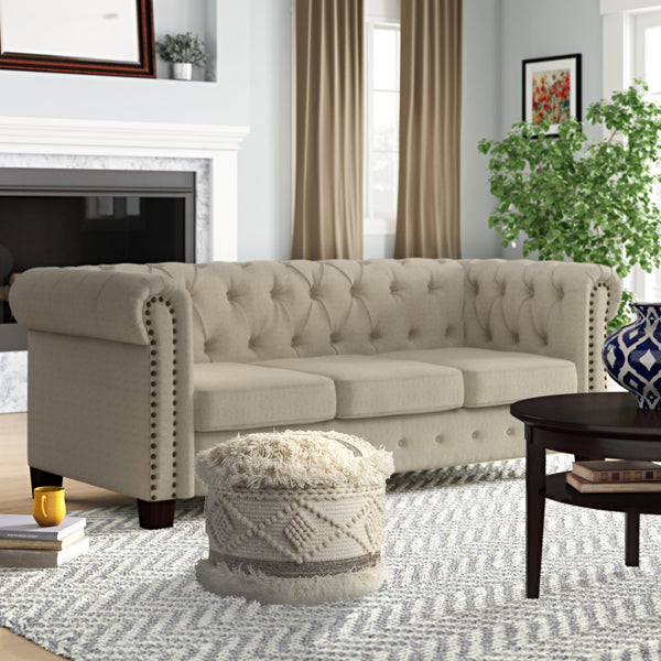 Homeroots 18" Cream Wool Ottoman  Wool 517864