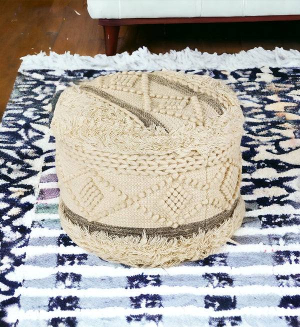 Homeroots 18" Cream Wool Ottoman  Wool 517864