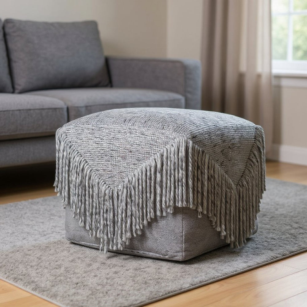 HomeRoots 18" Gray Wool Cotton Blend Pouf Ottoman - Cozy, Versatile Footrest & Extra Seating for Small Spaces 517865
