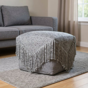 HomeRoots 18" Gray Wool Cotton Blend Pouf Ottoman - Cozy, Versatile Footrest & Extra Seating for Small Spaces 517865