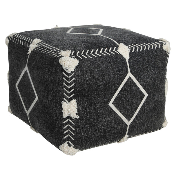 Homeroots 18" Black 100% Cotton Ottoman  Cotton 517867