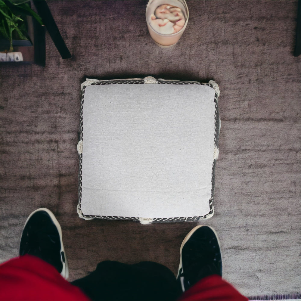 Homeroots 18" Black 100% Cotton Ottoman  Cotton 517867