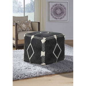 HomeRoots 18" Black Cotton Geometric Pouf Ottoman - Stylish Multi-Functional Seating & Footrest for Modern Homes 517867