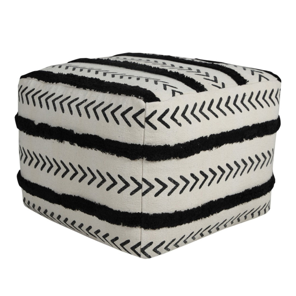HomeRoots 18" Chic White Cotton Striped Pouf Ottoman - Versatile Footrest, Extra Seat & Stylish Decor Accent 517868