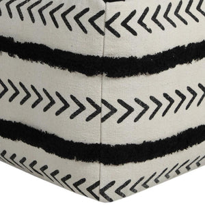 HomeRoots 18" Chic White Cotton Striped Pouf Ottoman - Versatile Footrest, Extra Seat & Stylish Decor Accent 517868
