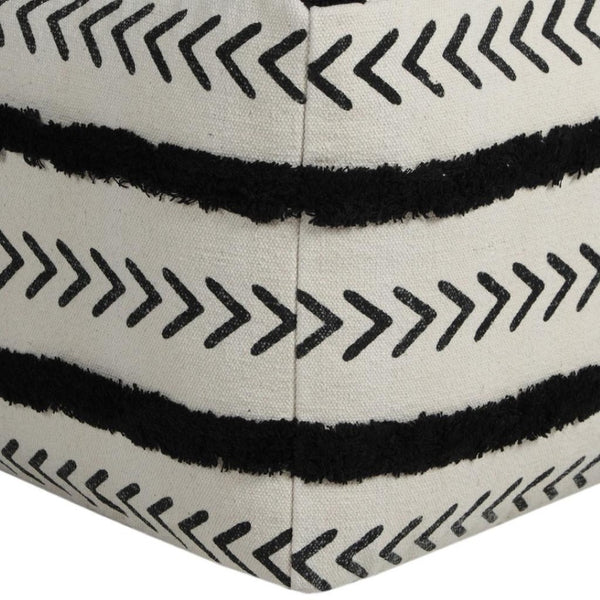 HomeRoots 18" Chic White Cotton Striped Pouf Ottoman - Versatile Footrest, Extra Seat & Stylish Decor Accent 517868