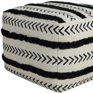HomeRoots 18" Chic White Cotton Striped Pouf Ottoman - Versatile Footrest, Extra Seat & Stylish Decor Accent 517868