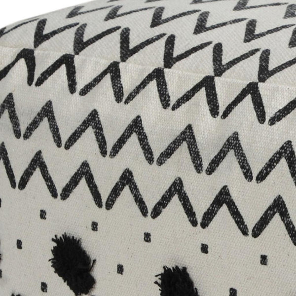 HomeRoots 18" Chic White Cotton Chevron Pouf Ottoman - Versatile Footrest, Extra Seat & Stylish Decor Accent 517873