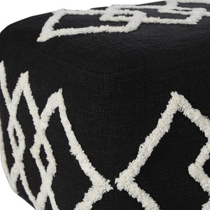 HomeRoots 18" Black Cotton Geometric Pouf Ottoman - Stylish Multi-Functional Accent for Living Rooms & More 517874