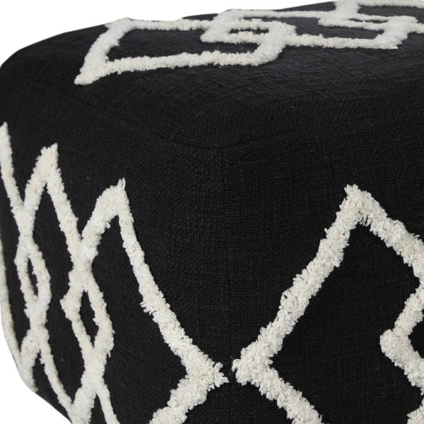 HomeRoots 18" Black Cotton Geometric Pouf Ottoman - Stylish Multi-Functional Accent for Living Rooms & More 517874