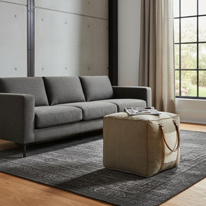 HomeRoots 20" Gray Cotton Blend Ottoman - Versatile Footrest & Seating with Modern Geometric Design for Any Room 517876
