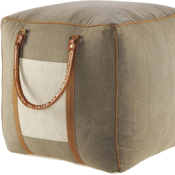 HomeRoots 20" Gray Cotton Blend Ottoman - Versatile Footrest & Seating with Modern Geometric Design for Any Room 517876