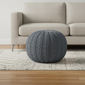HomeRoots 20" Cotton Round Pouf Ottoman - Stylish Footrest & Extra Seat with Modern Charm for Any Room Gray 517879