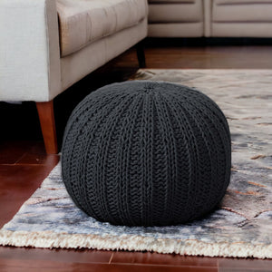 Homeroots 20" Black 100% Cotton Ottoman Black Cotton 517881