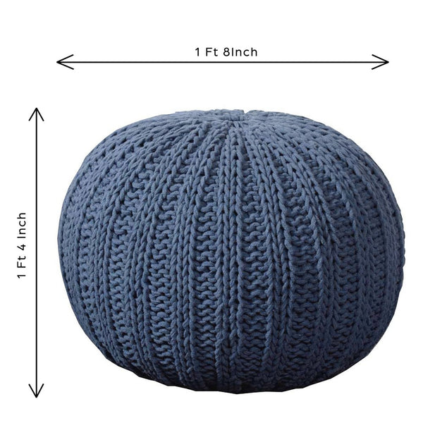 HomeRoots 20" Cotton Round Pouf Ottoman - Stylish Footrest & Extra Seat with Modern Charm for Any Room Navy 517882