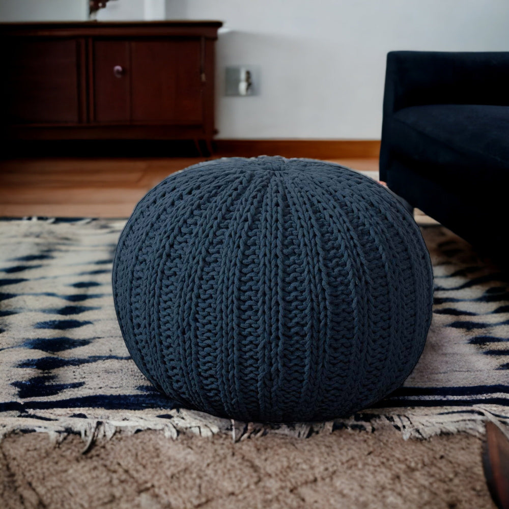 Homeroots 20" Blue 100% Cotton Ottoman Navy Cotton 517882