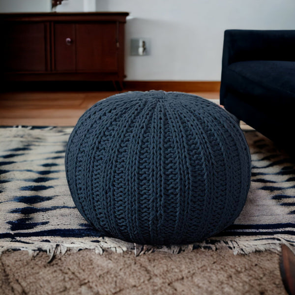 Homeroots 20" Blue 100% Cotton Ottoman Navy Cotton 517882