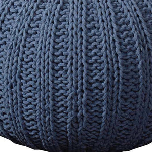 HomeRoots 20" Cotton Round Pouf Ottoman - Stylish Footrest & Extra Seat with Modern Charm for Any Room Navy 517882