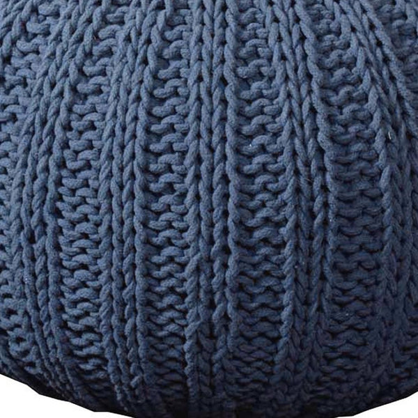 HomeRoots 20" Cotton Round Pouf Ottoman - Stylish Footrest & Extra Seat with Modern Charm for Any Room Navy 517882