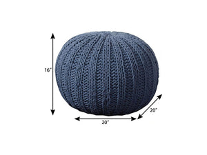 HomeRoots 20" Cotton Round Pouf Ottoman - Stylish Footrest & Extra Seat with Modern Charm for Any Room Navy 517882