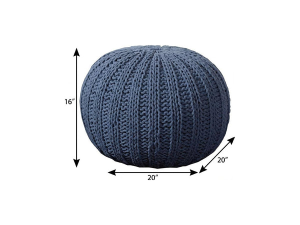 HomeRoots 20" Cotton Round Pouf Ottoman - Stylish Footrest & Extra Seat with Modern Charm for Any Room Navy 517882