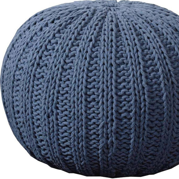 HomeRoots 20" Cotton Round Pouf Ottoman - Stylish Footrest & Extra Seat with Modern Charm for Any Room Navy 517882
