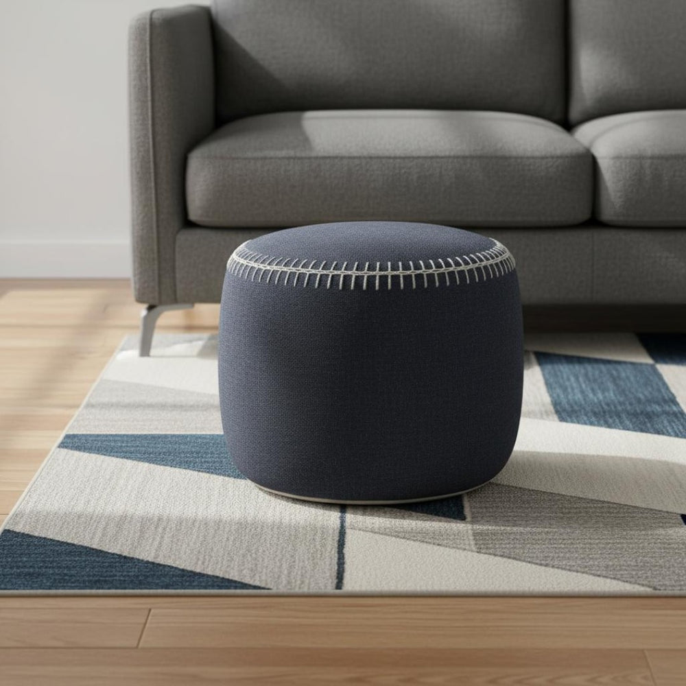HomeRoots 18" Blue Cotton Cylinder Pouf Ottoman - Versatile Footrest, Extra Seating & Chic Accent for Any Space 517891
