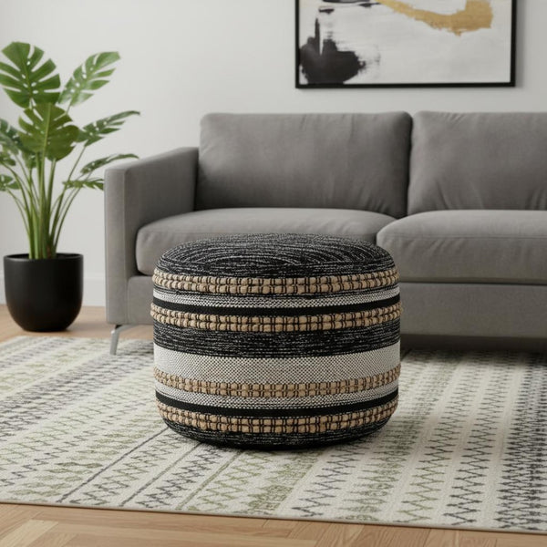 HomeRoots 18" Black Pouf - Versatile Cotton-Blend Ottoman, Stylish Footrest & Floor Seat for Modern Spaces 517892