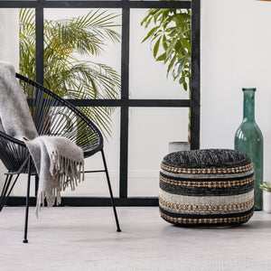 Homeroots 18" X 18" X 14" " Black Pouff  Cotton 517892