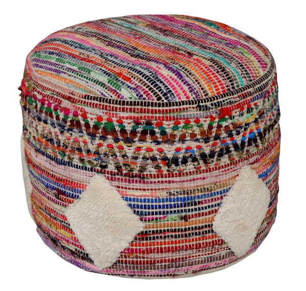 HomeRoots 18" Rainbow Cylinder Pouf Ottoman - Stylish Geometric Design for Versatile Seating & Decor Flair 517895