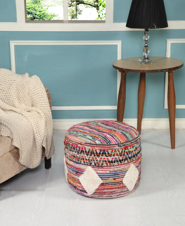 HomeRoots 18" Rainbow Cylinder Pouf Ottoman - Stylish Geometric Design for Versatile Seating & Decor Flair 517895