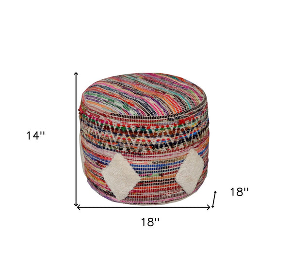 HomeRoots 18" Rainbow Cylinder Pouf Ottoman - Stylish Geometric Design for Versatile Seating & Decor Flair 517895