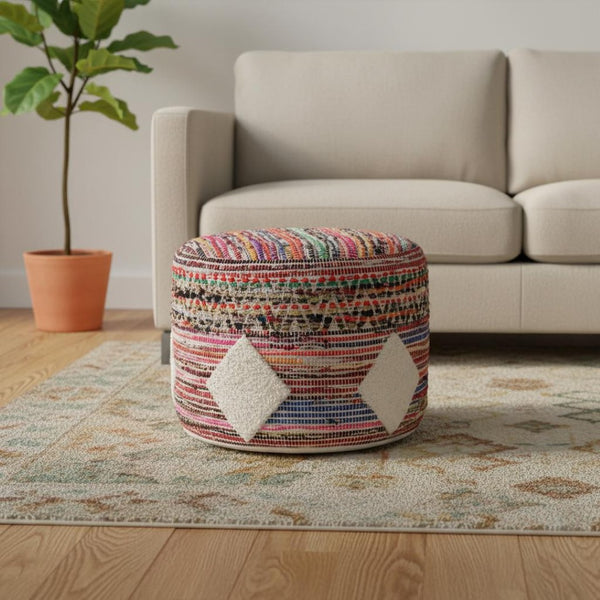 HomeRoots 18" Rainbow Cylinder Pouf Ottoman - Stylish Geometric Design for Versatile Seating & Decor Flair 517895