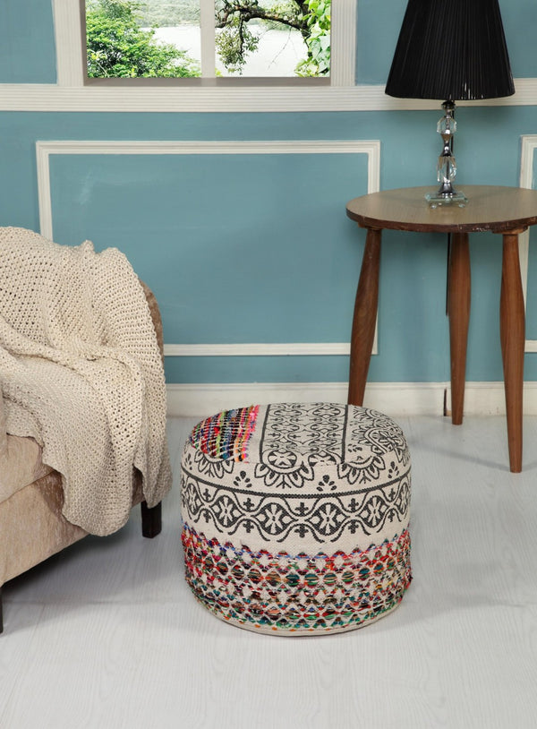 HomeRoots 18" Rainbow Geometric Pouf Ottoman - Versatile Cylinder Design for Stylish Seating & Decor Accent 517896