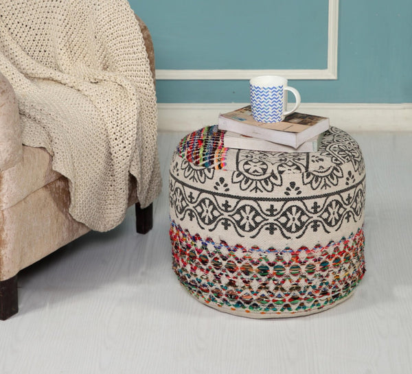 HomeRoots 18" Rainbow Geometric Pouf Ottoman - Versatile Cylinder Design for Stylish Seating & Decor Accent 517896
