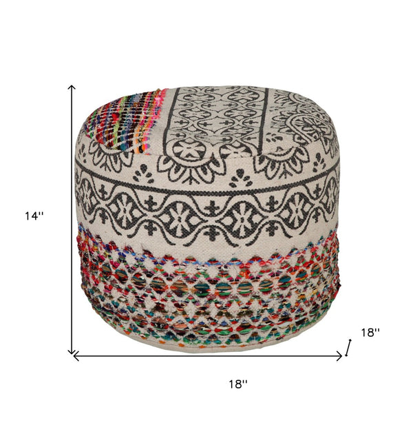 HomeRoots 18" Rainbow Geometric Pouf Ottoman - Versatile Cylinder Design for Stylish Seating & Decor Accent 517896