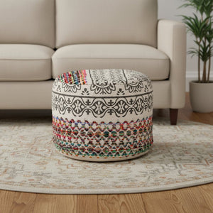 HomeRoots 18" Rainbow Geometric Pouf Ottoman - Versatile Cylinder Design for Stylish Seating & Decor Accent 517896