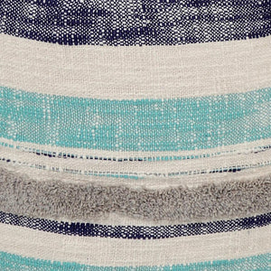 HomeRoots 18" Blue Cotton Pouf Ottoman - Stylish Striped Cylinder for Extra Seating, Footrest, or Accent Decor 517898