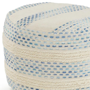 HomeRoots 18" Versatile Cotton Blend Ottoman for Stylish Seating, Footrest, or Casual Table – Durable & Portable White/ Blue 517900