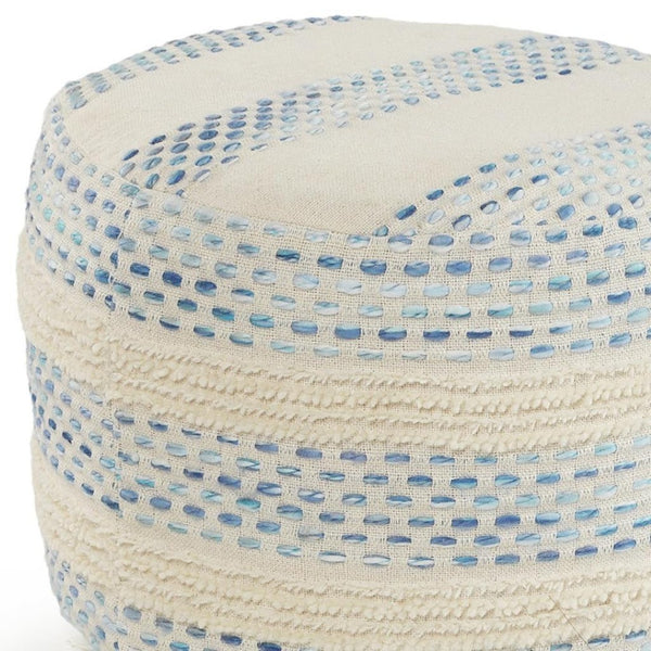 HomeRoots 18" Versatile Cotton Blend Ottoman for Stylish Seating, Footrest, or Casual Table – Durable & Portable White/ Blue 517900