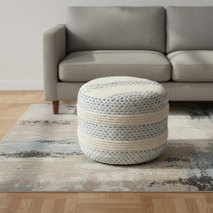 HomeRoots 18" Versatile Cotton Blend Ottoman for Stylish Seating, Footrest, or Casual Table – Durable & Portable White/ Blue 517900