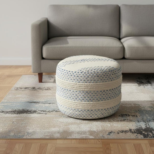 HomeRoots 18" Versatile Cotton Blend Ottoman for Stylish Seating, Footrest, or Casual Table – Durable & Portable White/ Blue 517900
