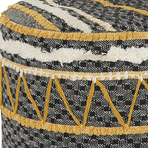 HomeRoots 18" Black Cotton Cylinder Pouf Ottoman - Stylish, Versatile Accent for Living Rooms & More 517901